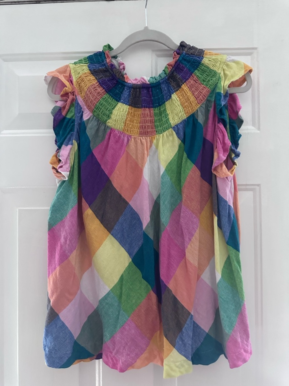 XXL crown & ivy Multicolor Rainbow Plaid Smocked Neck Tank Top EUC